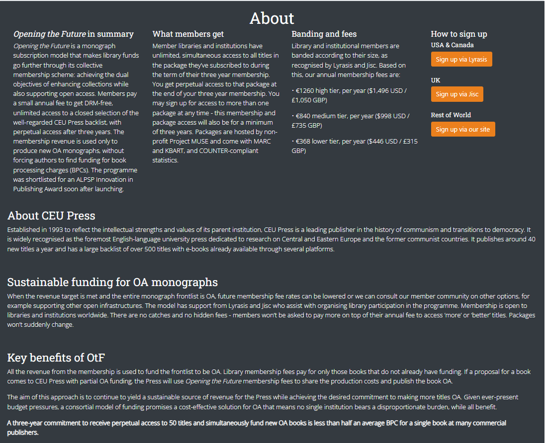 A screenshot of a website with text detailing all about the press