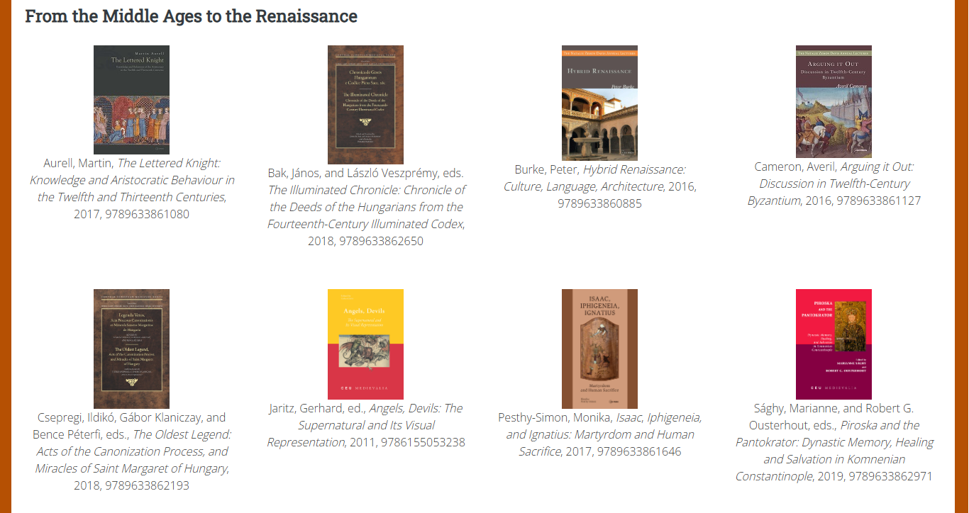 A screenshot of a website showing 8 book covers and details in a square layout
