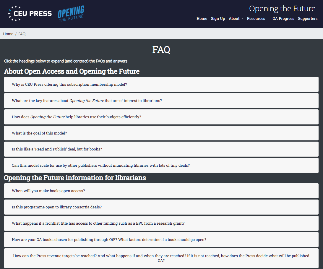 A screenshot of a wesbite showing a list of FAQs in expandable sections