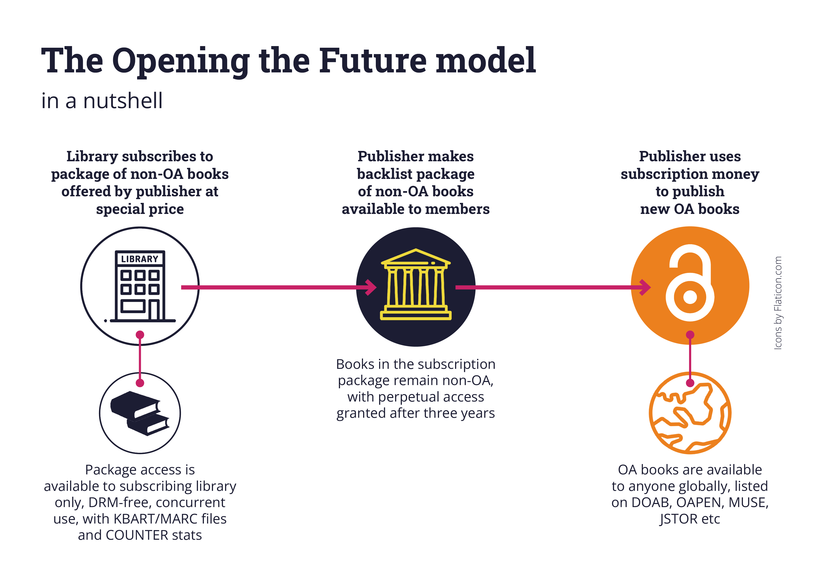 Infographic showing a workflow for how Opening the Future works