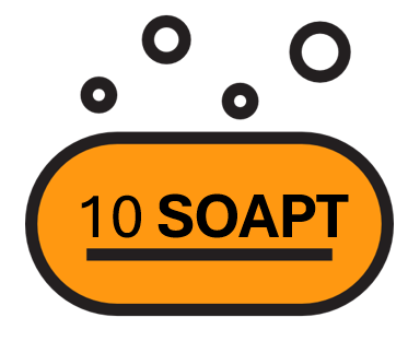 10 SOAPT logo an orange bar of soap with bubbles
